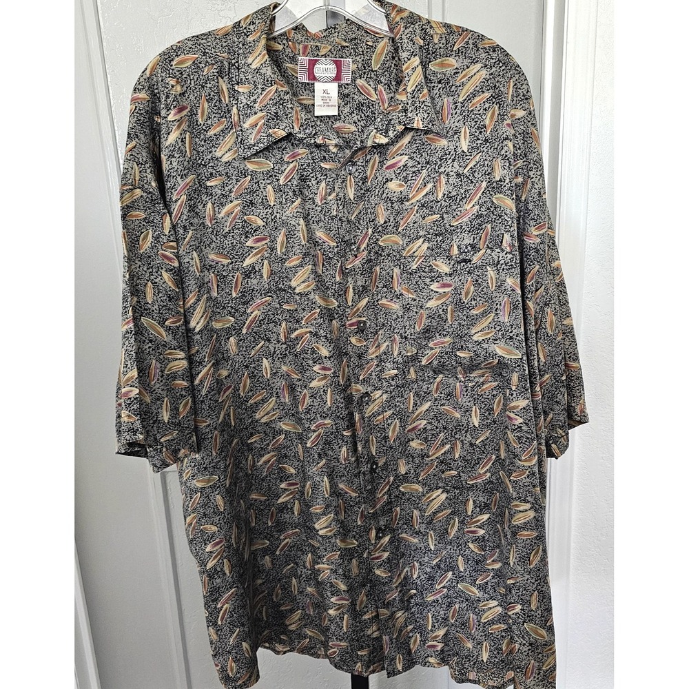 Vintage Chiamare 100% Silk Button Front Shirt Men's XL Abstract Print Lightweigh